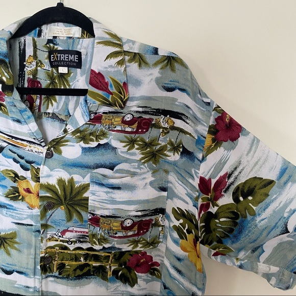 EXTREME collection vintage Hawaiian button down short sleeve shirt sz L - Picture 2 of 6